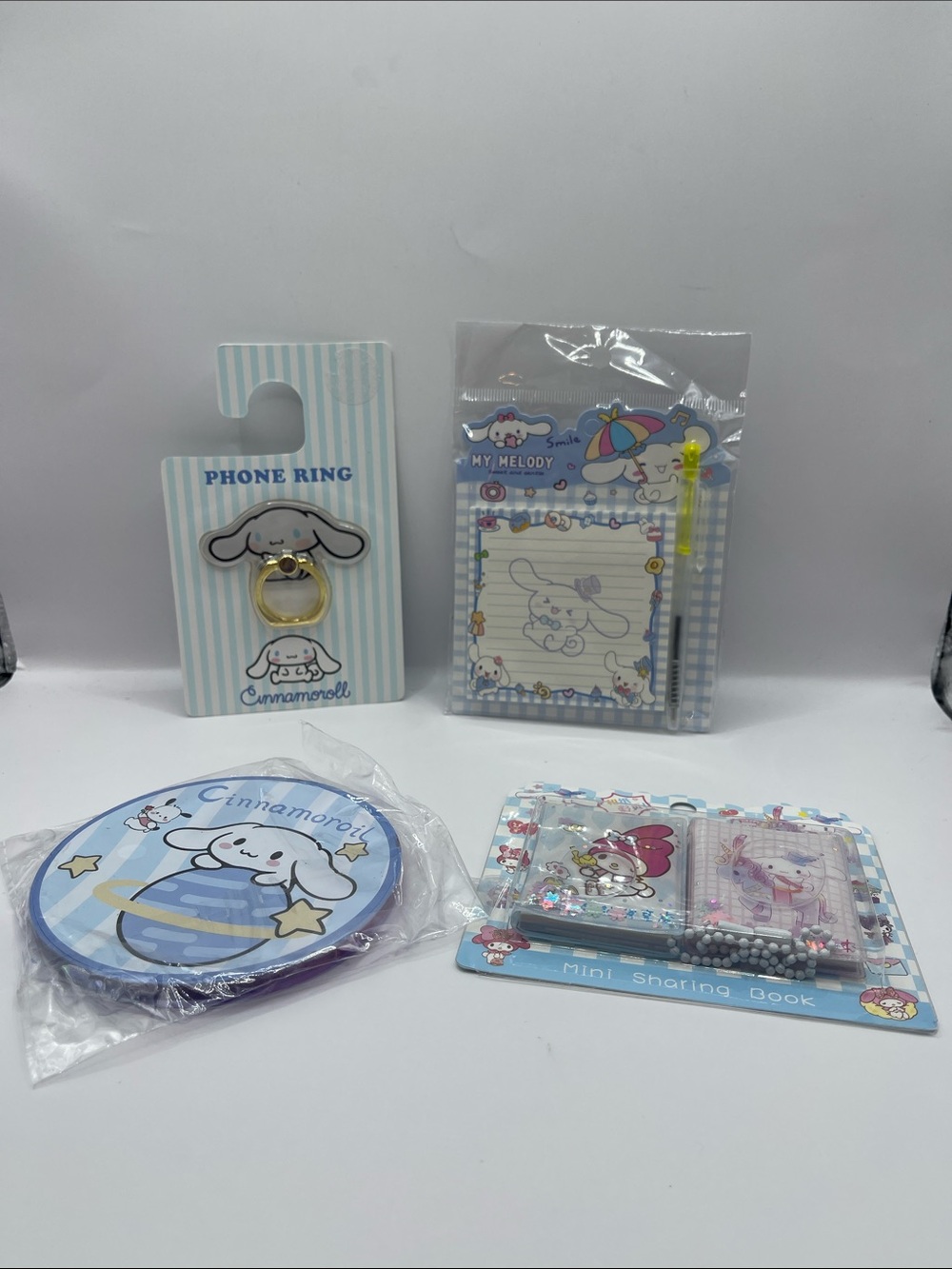 Cinnamoroll Phone Ring + Stationery Set - Blue & Pastel 4 piece